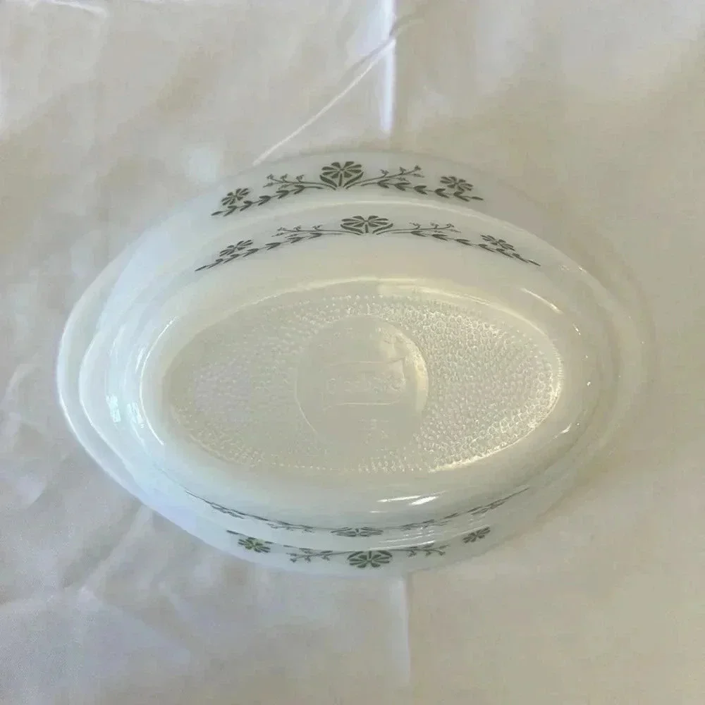 2 - Glasbake 1970s Casserole Dishes Green Daisy Milk Glass MCM Kitchen